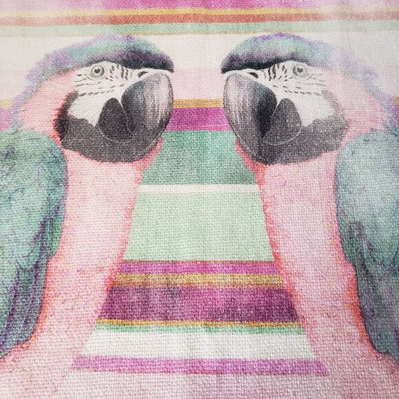 Pink Blue Pastel Watercolour Linen Look Parrot Bird + Tiger Pillowcase Set - Picture 5 of 13